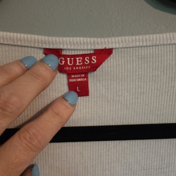 Large Guess White Ribbed Short Sleeve Wrap Top Classic Minimalist Basic Simple - Picture 2 of 6